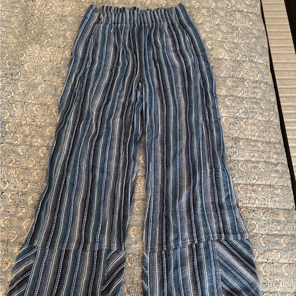 Blue Striped Wide-Leg Pants